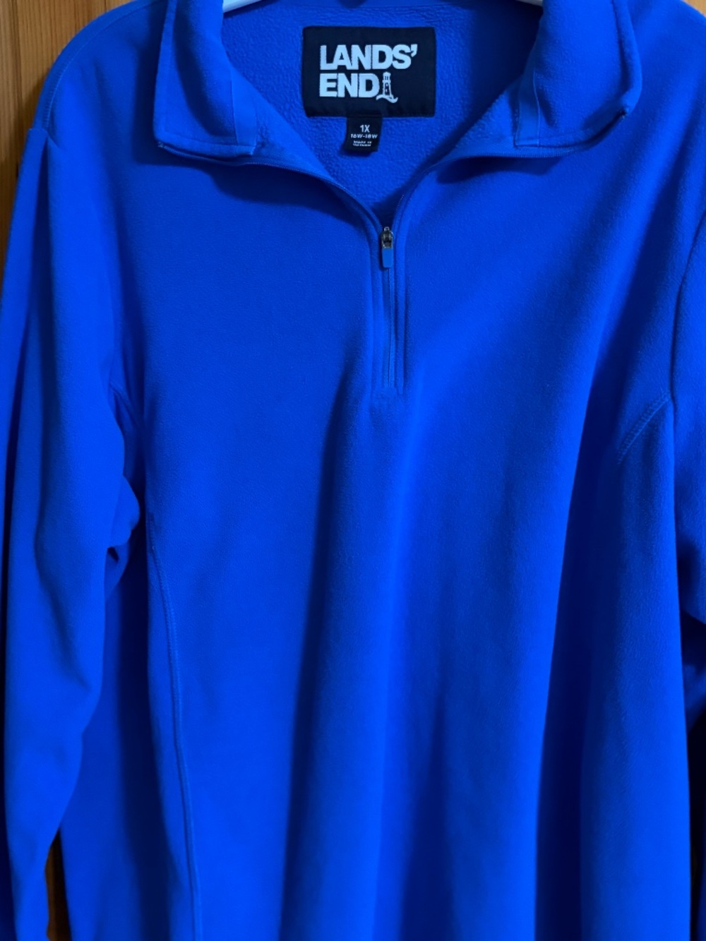 Royal Blue Fleece Quarter Zip Pullover Mock Neck Lands' End 1X
